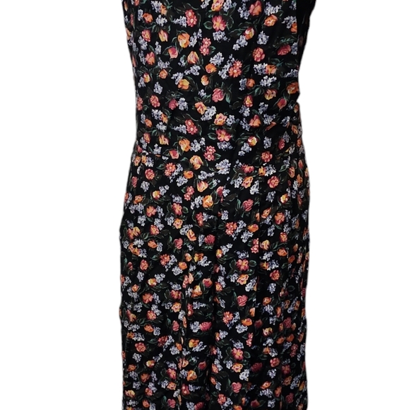 Vintage buttondown long black floral dress with pockets - Picture 6 of 11